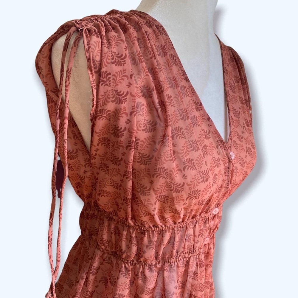 Light Red Floral Mesh Babydoll Short Sleeve Blouse